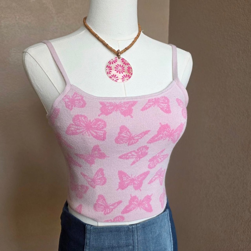 La Hearts Pink Butterfly Knit Cami
